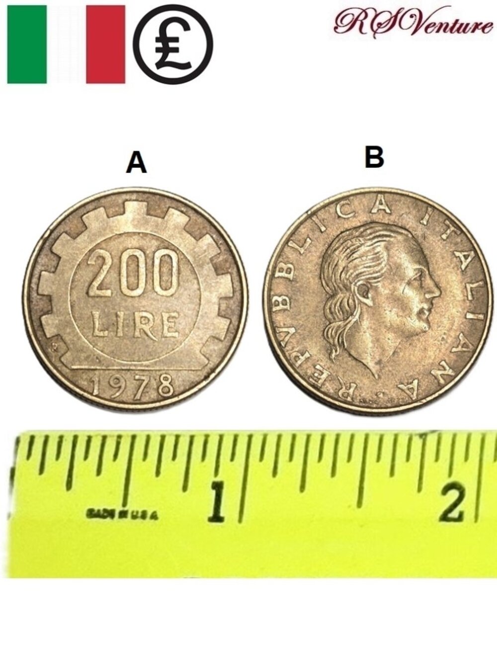 Vintage 1978 Italian Lira Coin L.200